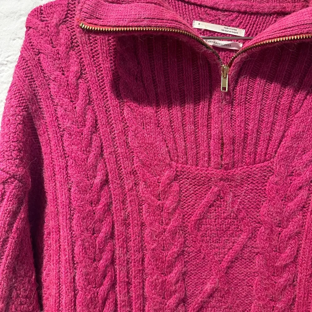 Anthropologie Fuchsia Cable Knit Women's Sweater - Picture 5 of 7